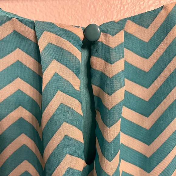 Short and flirty, turquoise chevron patterned dress. - Picture 6 of 7